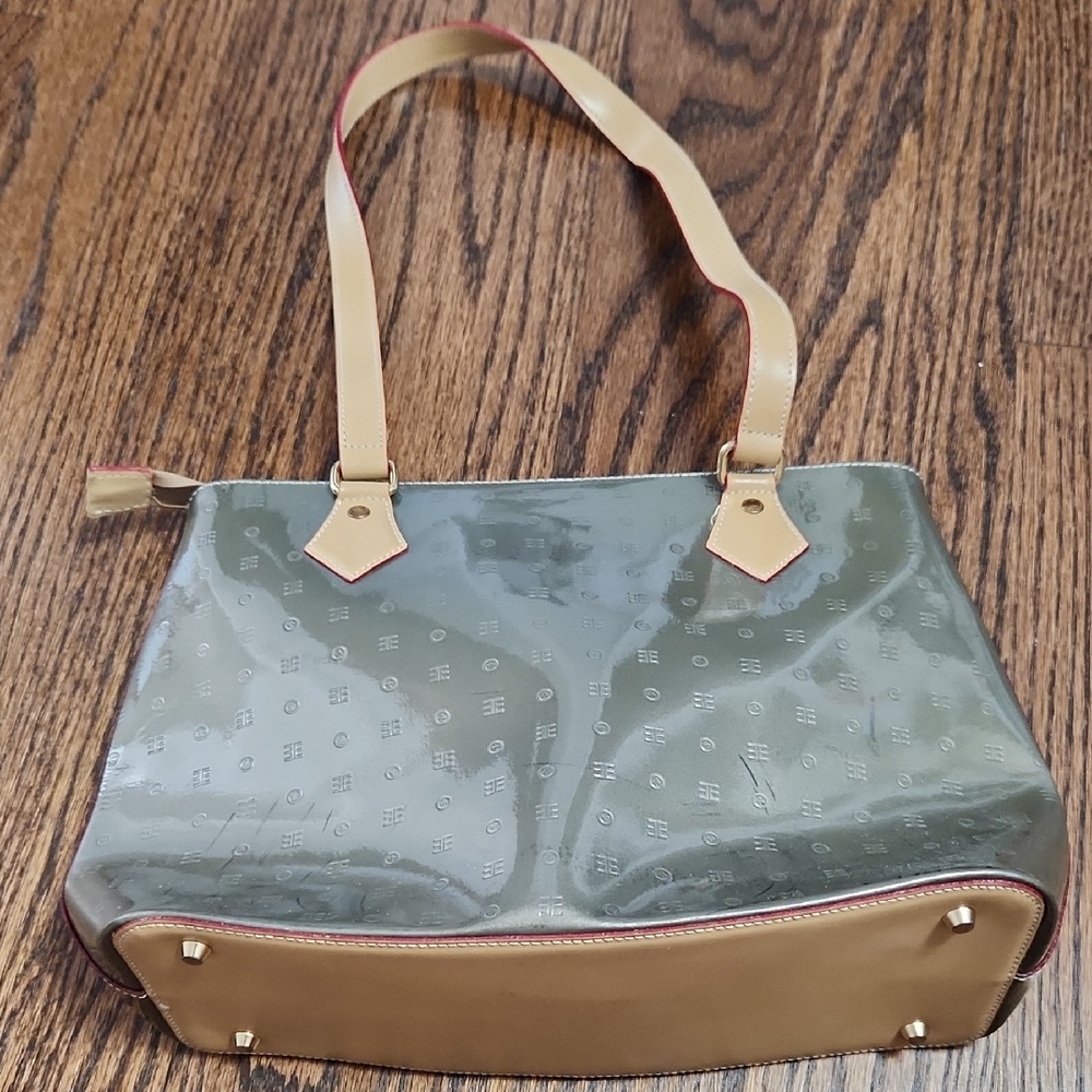 Elegant Green and Tan Designer Handbag